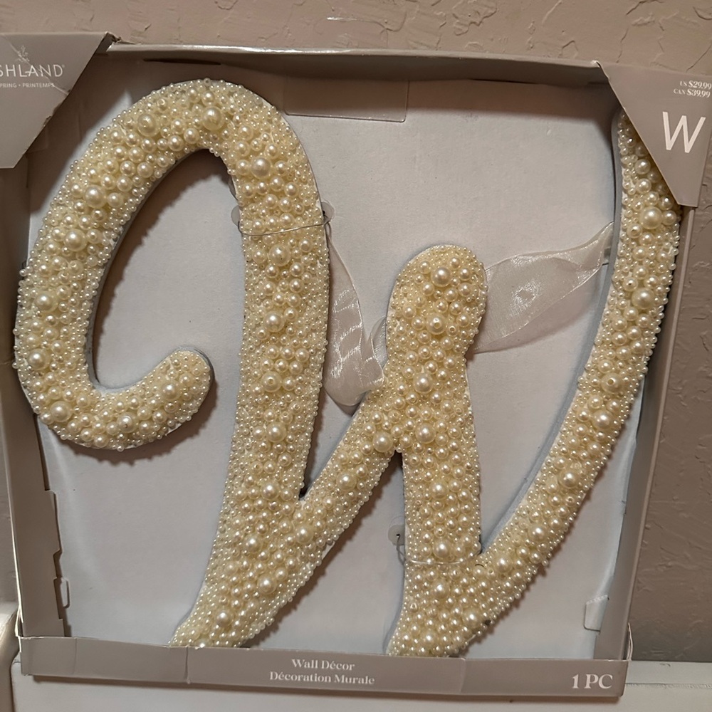 Pearl beaded “W” initial